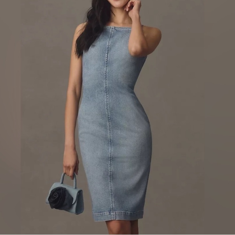 New DL1964 Esme Apron Sleeveless Light Blue Denim Sheath Dress
